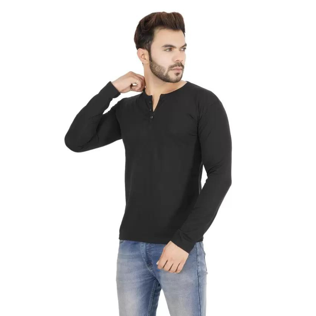 Button V-neck Long Sleeve